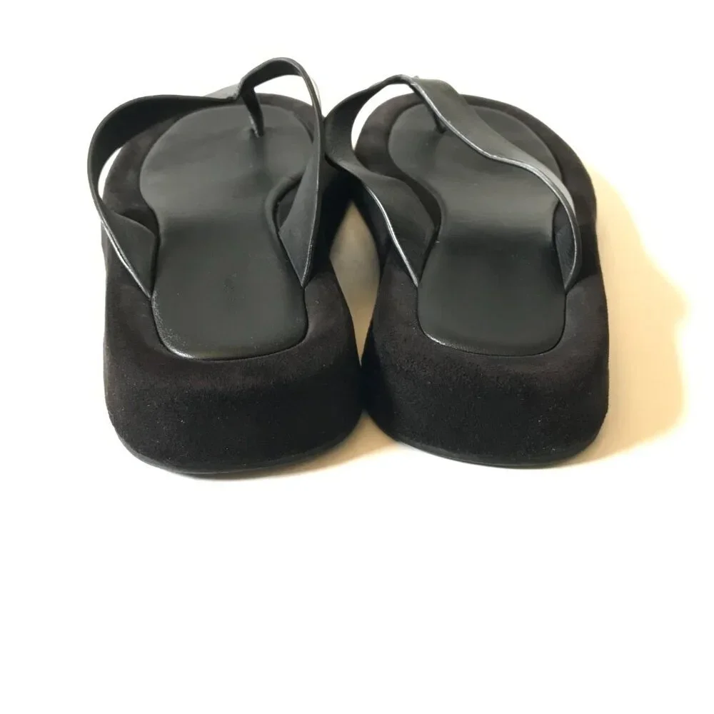 The ROW Ginza Leather Platform Sandals Flip Flops Womens 41.5 11.5 Black Suede - Picture 9 of 14